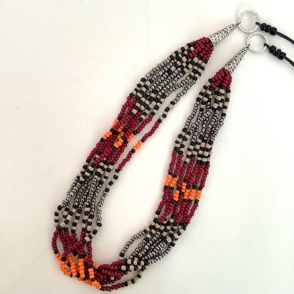 Handmade boho tribal festival necklace red and silver 28” long - Picture 2 of 4